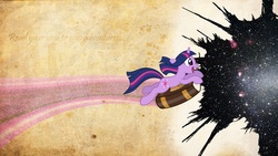 Size: 1920x1080 | Tagged: safe, artist:abydos91, artist:kigaroth, twilight sparkle, pony, g4, book, female, flying, solo, space, vector, wallpaper