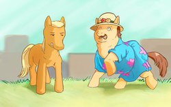 Size: 800x501 | Tagged: safe, artist:nikoruv21, earth pony, pony, bill dauterive, boomhauer, crossover, king of the hill, lenore, ponified