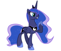 Size: 6000x5000 | Tagged: safe, artist:90sigma, princess luna, alicorn, pony, g4, luna eclipsed, absurd resolution, ethereal mane, female, happy, mare, raised hoof, simple background, smiling, solo, starry mane, svg, transparent background, vector