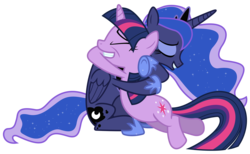 Size: 6000x3700 | Tagged: safe, artist:90sigma, princess luna, twilight sparkle, alicorn, pony, unicorn, a canterlot wedding, g4, absurd resolution, duo, duo female, female, hug, mare, simple background, svg, transparent background, unicorn twilight, vector