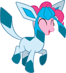 Size: 852x937 | Tagged: dead source, safe, pinkie pie, glaceon, g4, ^^, clothes, costume, crossover, eyes closed, female, happy, pokémon, simple background, solo, transparent background, vector