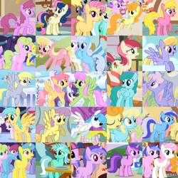 Size: 1000x1000 | Tagged: safe, edit, edited screencap, screencap, amethyst star, berry punch, berryshine, bon bon, candy mane, carrot top, cherry berry, cloud kicker, daisy, derpy hooves, dizzy twister, flower wishes, golden harvest, lemon hearts, lightning bolt, lily, lily valley, linky, lyra heartstrings, merry may, minuette, orange swirl, parasol, rainbow dash, rainbowshine, rarity, roseluck, sassaflash, sea swirl, seafoam, shoeshine, sparkler, spring melody, sprinkle medley, sunshower raindrops, sweetie drops, twinkleshine, white lightning, earth pony, pegasus, pony, unicorn, a bird in the hoof, applebuck season, call of the cutie, fall weather friends, friendship is magic, g4, look before you sleep, sonic rainboom (episode), swarm of the century, the show stoppers, the ticket master, background pony, background pony chart, chart, collage, female, mare, opening