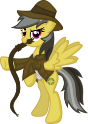 Size: 2071x2908 | Tagged: safe, artist:inkrose98, daring do, pegasus, pony, g4, female, indiana jones, mare, parody, simple background, solo, spread wings, transparent background, whip, wings