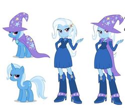 Size: 741x636 | Tagged: safe, trixie, human, pony, unicorn, equestria girls, g4, my little pony equestria girls, official, clothes, eqg promo pose set, hat, human ponidox, self ponidox, trixie's hat