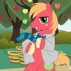 Size: 1000x1000 | Tagged: safe, artist:madmax, big macintosh, earth pony, pony, g4, bipedal, clothes, jacket, male, necktie, solo, stallion, undressing