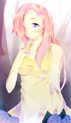 Size: 500x871 | Tagged: safe, artist:jadelaunders, fluttershy, human, g4, clothes, dress, humanized, solo