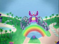 Size: 640x480 | Tagged: safe, screencap, dancing in the clouds, g3, background, butterfly island, rainbow, rainbow waterfall, scenery