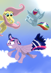Size: 2310x3286 | Tagged: safe, artist:davidwev, fluttershy, rainbow dash, twilight sparkle, alicorn, pony, g4, female, mare, twilight sparkle (alicorn)