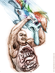 Size: 600x800 | Tagged: safe, artist:paradigm-zero, rainbow dash, human, pegasus, pony, g4, african american, charles barkley, simple background, traditional art