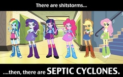 Size: 741x461 | Tagged: safe, applejack, fluttershy, pinkie pie, rainbow dash, rarity, twilight sparkle, human, equestria girls, g4, my little pony equestria girls, eqg promo pose set, equestria girls drama, mane six, shitstorm, twoiloight spahkle