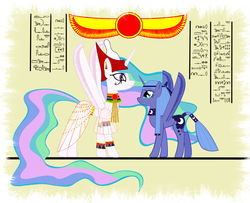 Size: 3960x3210 | Tagged: safe, artist:gennadykalugina, princess celestia, princess luna, g4, adventure in the comments, egyptian, mythology, zot