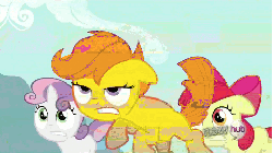 Size: 480x270 | Tagged: safe, edit, edited screencap, screencap, apple bloom, sweetie belle, chicken, g4, animated, female