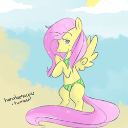 Size: 500x500 | Tagged: safe, artist:pegacornss, fluttershy, pony, g4, 30 minute art challenge, bikini, bipedal, clothes, female, solo, swimsuit