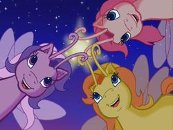 Size: 640x480 | Tagged: safe, screencap, tiddly wink, tra-la-la, zipzee, breezie, g3, the runaway rainbow, magic, night, sparkles