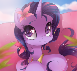 Size: 744x692 | Tagged: dead source, safe, artist:loyaldis, twilight sparkle, pony, unicorn, g4, alternate hairstyle, female, heart eyes, smiling, solo, unicorn twilight, wingding eyes