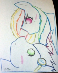 Size: 543x672 | Tagged: safe, artist:wallakitteh, rainbow dash, soarin', g4, ship:soarindash, shipping, traditional art