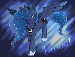 Size: 3052x2339 | Tagged: safe, artist:h2656256, princess luna, pony, g4, female, solo, spread wings