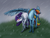 Size: 640x480 | Tagged: safe, artist:aira90, rainbow dash, rarity, horse, pegasus, pony, unicorn, g4, blushing, duo, female, hoers, lesbian, rain, realistic, ship:raridash, shipping, wing shelter, wings