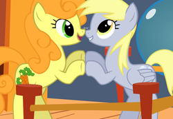 Size: 650x450 | Tagged: safe, artist:violetclm, carrot top, derpy hooves, golden harvest, pegasus, pony, hoofstuck, g4, boop, female, lesbian, mare, ship:derpytop, shipping