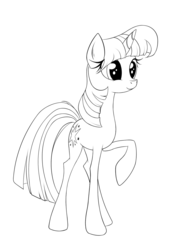 Size: 1100x1466 | Tagged: safe, twilight sparkle, g4, closed mouth, eyes open, full body, lineart, monochrome, raised hoof, simple background, skinny, solo, standing, thin, white background