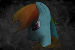 Size: 3648x2432 | Tagged: safe, artist:vvres, rainbow dash, pony, g4, alone, female, rock, sad, solo