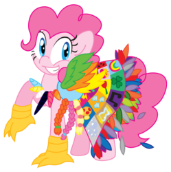 Size: 900x904 | Tagged: safe, artist:blushingdancer, pinkie pie, fanfic:cupcakes, g4, cutie mark dress, fanfic, horn, horn necklace, necklace, severed horn