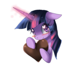 Size: 600x554 | Tagged: dead source, safe, artist:loyaldis, twilight sparkle, pony, g4, blushing, bust, chocolate heart, female, heart eyes, looking at you, simple background, solo, transparent background, wingding eyes