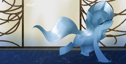 Size: 1000x513 | Tagged: dead source, safe, artist:loyaldis, trixie, pony, unicorn, g4, crying, female, rain, solo