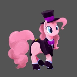 Size: 700x700 | Tagged: safe, artist:nuekodori, pinkie pie, earth pony, pony, g4, clothes, female, hat, pixiv, simple background, solo, spats, top hat, tuxedo