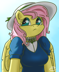 Size: 876x1080 | Tagged: safe, artist:firefoxproject, fluttershy, anthro, g4, female, hat, solo
