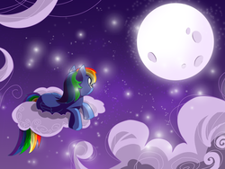 Size: 4000x3000 | Tagged: safe, artist:bloodredgin, rainbow dash, pony, g4, cloud, cloudy, female, moon, solo