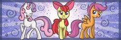 Size: 3000x999 | Tagged: safe, artist:raptor007, apple bloom, scootaloo, sweetie belle, g4, cutie mark crusaders