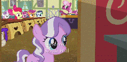 Size: 1148x568 | Tagged: safe, screencap, apple bloom, cheerilee, diamond tiara, liza doolots, petunia, ruby pinch, scootaloo, shady daze, silver spoon, sweetie belle, tootsie flute, twist, earth pony, pony, g4, ponyville confidential, animated, female, fourth wall, glasses, ponyville schoolhouse, school