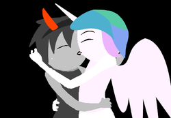 Size: 500x346 | Tagged: safe, artist:voltrathelively, princess celestia, g4, crossover, crossover shipping, homestuck, karkat vantas, kissing, shipping