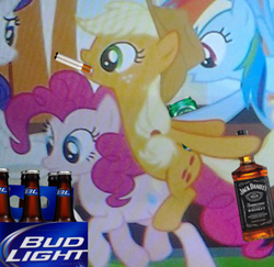 Size: 374x363 | Tagged: safe, applejack, pinkie pie, rainbow dash, rarity, g4, magical mystery cure, alcohol, beer, cigarette, drunk