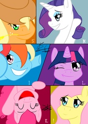 Size: 1228x1711 | Tagged: safe, artist:otakon, applejack, fluttershy, pinkie pie, rainbow dash, rarity, twilight sparkle, g4, mane six