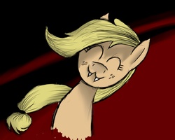 Size: 1280x1024 | Tagged: safe, artist:lou-sifer, applejack, vampire, g4, cute, fangs, hatless, jackabetes, missing accessory, teeth