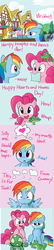 Size: 492x2280 | Tagged: safe, artist:bambooharvester, carrot top, golden harvest, gummy, pinkie pie, rainbow dash, tank, written script, g4, ask, comic, dialogue, female, hearts and hooves day, lesbian, pet, ship:goldenscript, ship:pinkiedash, shipping, shipping denied, tumblr