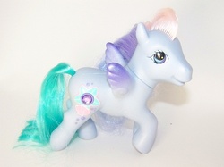 Size: 615x461 | Tagged: safe, photographer:kisscurl, aurora mist, pegasus, pony, g3, 3d cutie mark, colored wings, gradient wings, irl, photo, toy, wings