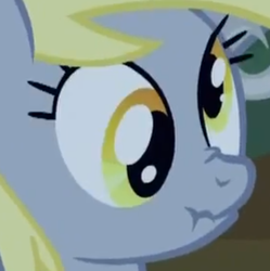 Size: 419x421 | Tagged: safe, screencap, derpy hooves, pegasus, pony, g4, lesson zero, my little pony: friendship is magic, cropped, female, mare, scrunchy face