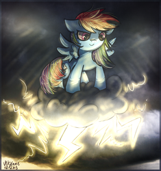 Size: 911x970 | Tagged: safe, artist:velexane, rainbow dash, pony, g4, cloud, cloudy, female, lightning, solo