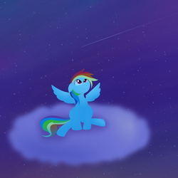 Size: 2000x2000 | Tagged: safe, artist:ikyukyu, rainbow dash, pony, g4, female, shooting star, solo, stars