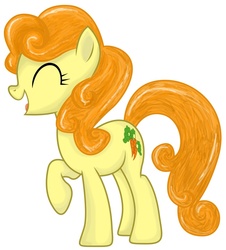 Size: 850x941 | Tagged: safe, artist:thereddragoness747, carrot top, golden harvest, earth pony, pony, g4, ^^, eyes closed, female, mare, open mouth, raised hoof, simple background, solo, white background