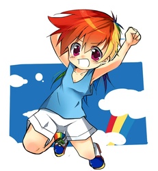 Size: 700x758 | Tagged: safe, artist:あいまい, rainbow dash, human, g4, humanized, pixiv, younger