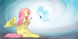 Size: 1024x514 | Tagged: safe, artist:octomoparalysis, fluttershy, butterfly, g4