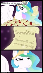 Size: 800x1360 | Tagged: safe, artist:cartoonlion, princess celestia, g4, comic, letter, scroll, spam