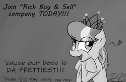 Size: 2084x1360 | Tagged: safe, artist:tixolseyerk, diamond tiara, earth pony, pony, g4, broken tiara, female, monochrome, solo, text