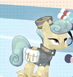 Size: 434x454 | Tagged: safe, screencap, golden hooves (g4), crystal pony, pony, g4, games ponies play, animated, female, hat, hat pop, mailpony, solo