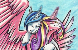 Size: 600x383 | Tagged: safe, artist:thrivis, princess cadance, shining armor, g4, traditional art