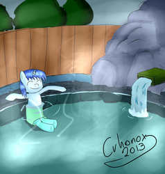 Size: 1280x1344 | Tagged: safe, artist:crhonox, oc, oc only, 30 minute art challenge, hot springs, towel